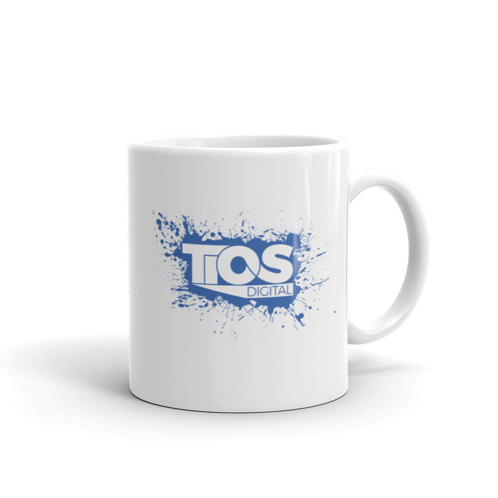 NEW TiOS Digital &quot;PAINTED&quot; (Blue Logo) White glossy mug