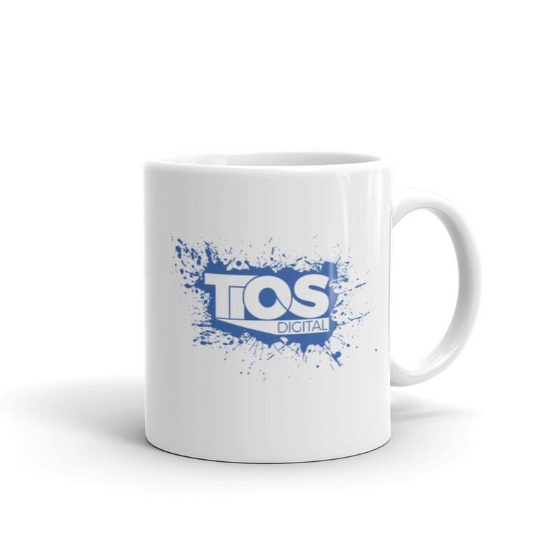 NEW TiOS Digital &quot;PAINTED&quot; (Blue Logo) White glossy mug