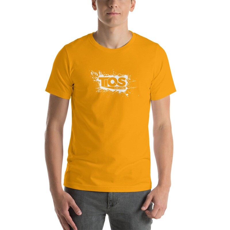 NEW TiOS Digital &quot;PAINTED&quot; (Gold Material, White Logo) Short-Sleeve Unisex T-Shirt