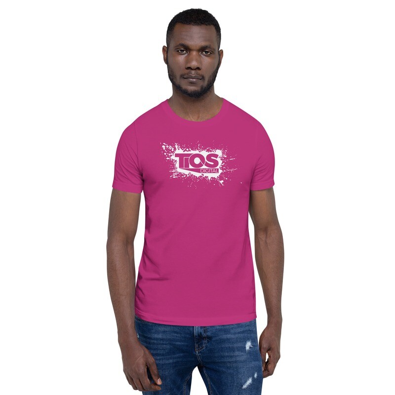 NEW TiOS Digital &quot;PAINTED&quot; (Pink Material, White Logo) Short-Sleeve Unisex T-Shirt