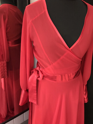 Chiffon Peignoir Rood Met Boa