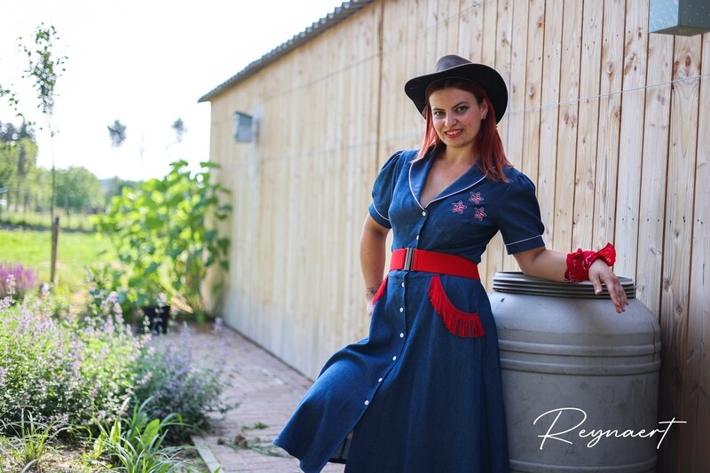 Denim Dress Red Frills Denim Dress Red Frills