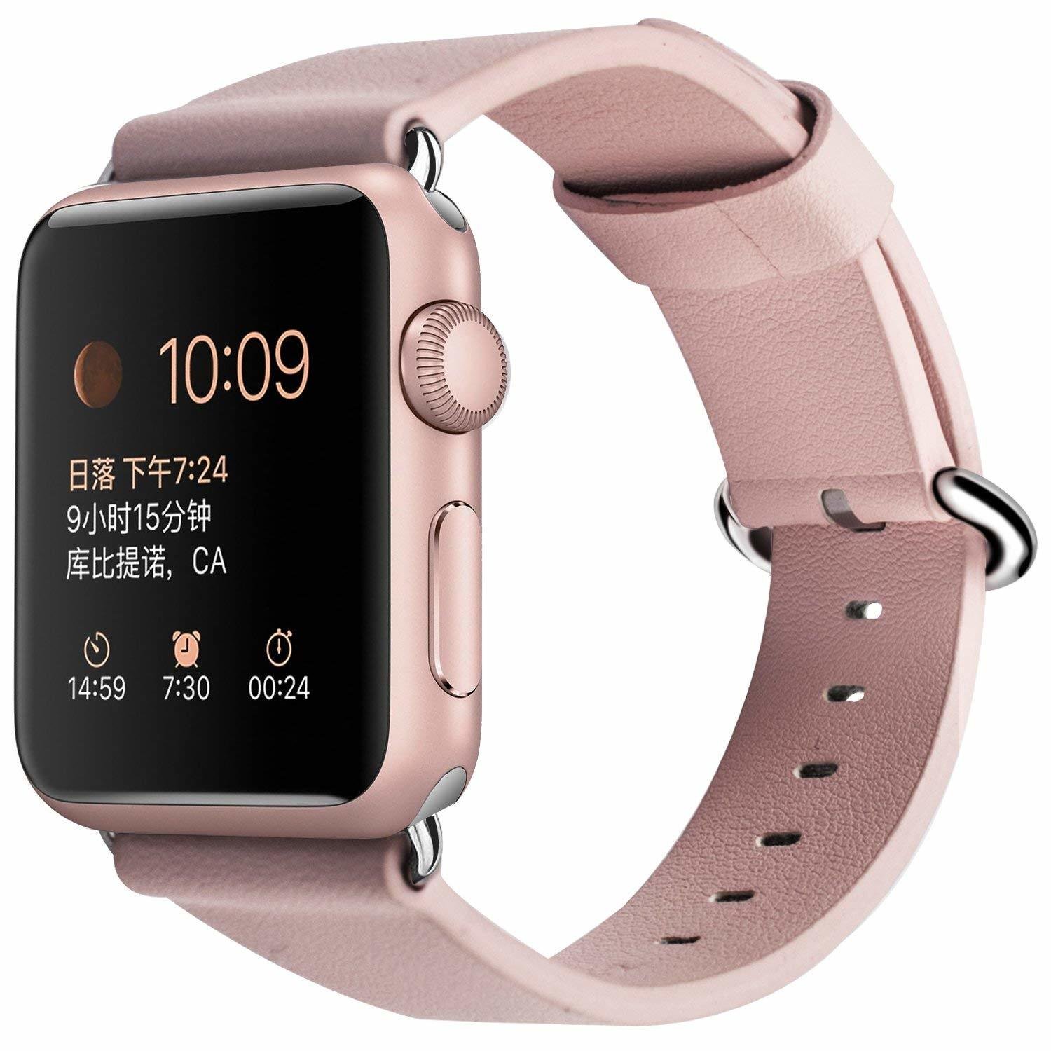 Pink Leather Apple Watch Band