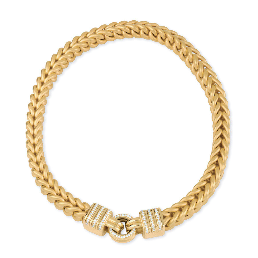 Etruscan Thick Woven Necklace 18KT Yellow Gold With Diamonds