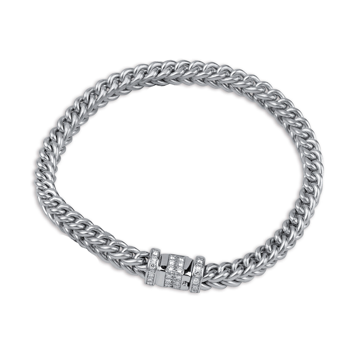 Etruscan Heavy Woven Bracelet 18KT White Gold With Diamonds