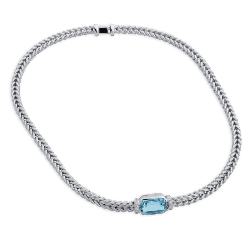 Etruscan Heavy Woven Necklace 18KT White Gold With Aquamarine & Diamonds Etruscan Heavy Woven Necklace 18KT White Gold With Aquamarine & Diamonds