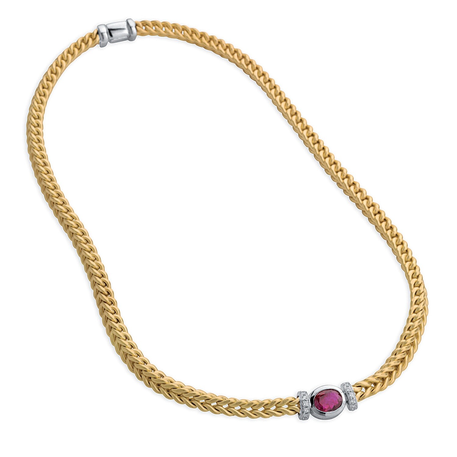 Etruscan Heavy Woven Necklace 18KT Yellow Gold With Ruby Etruscan Heavy Woven Necklace 18KT Yellow Gold With Ruby