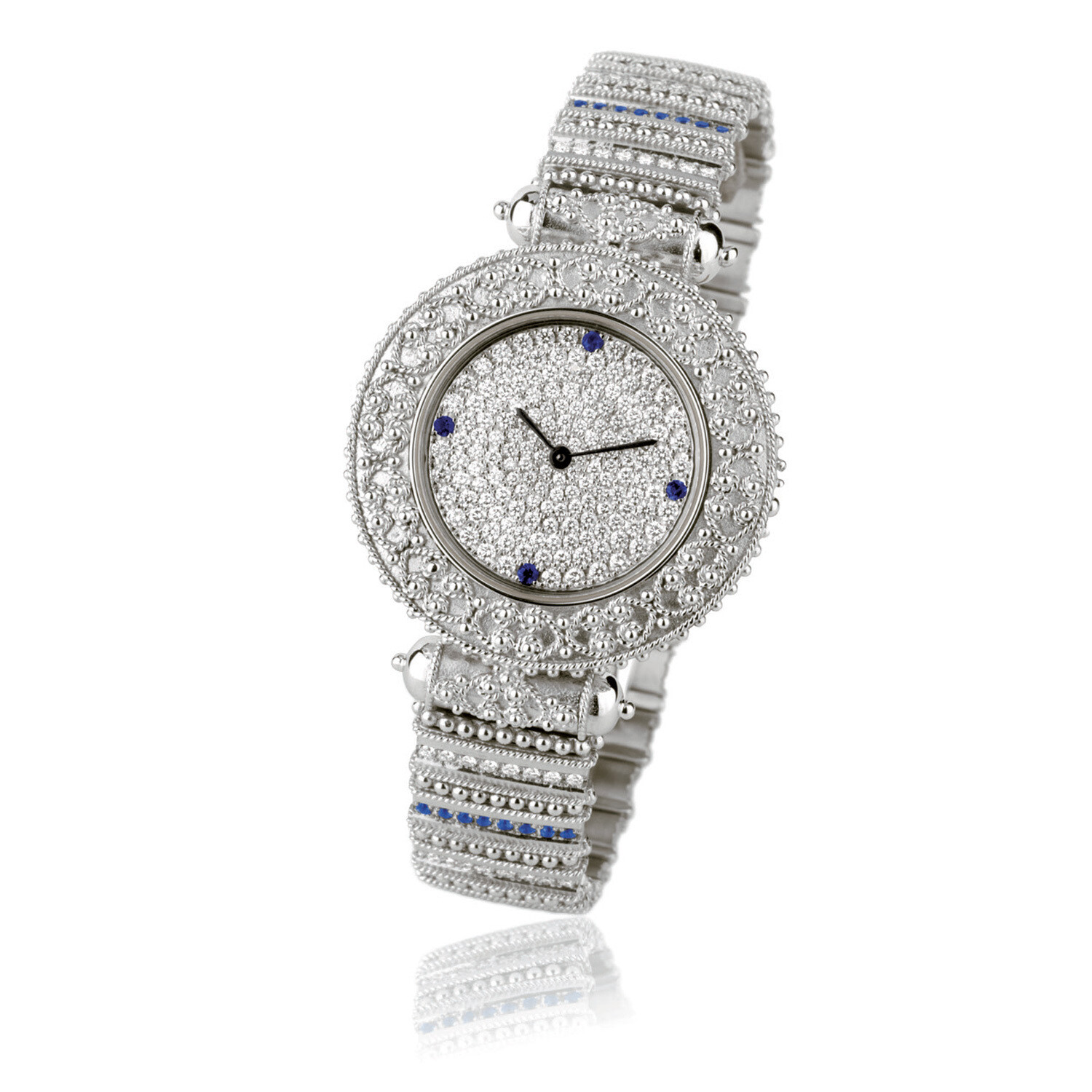 Etruscan Watch 18KT White Gold With Diamonds & Blue Sapphires