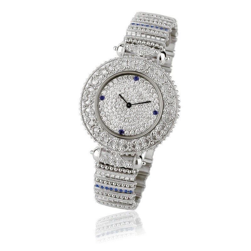 Etruscan Watch 18KT White Gold With Diamonds & Blue Sapphires Etruscan Watch 18KT White Gold With Diamonds & Blue Sapphires
