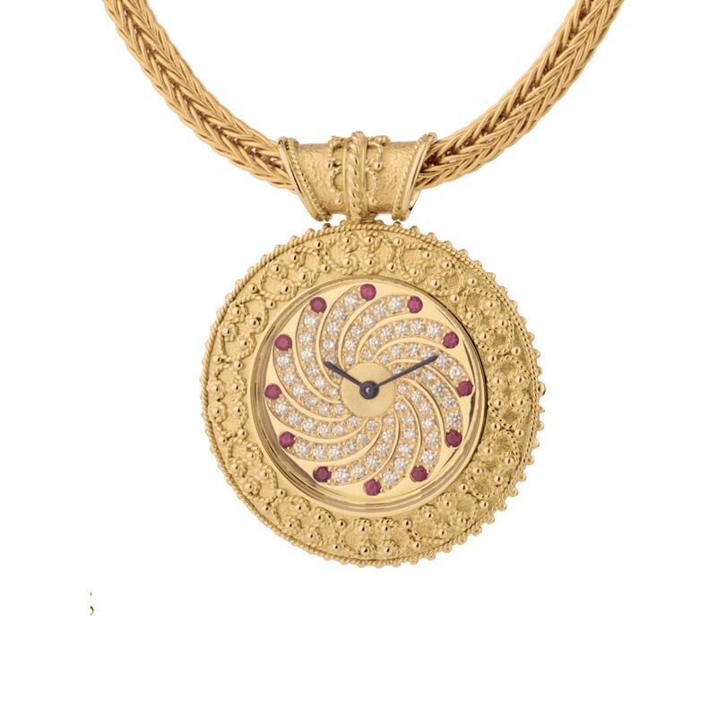 Etruscan Pendant Watch 18KT Yellow Gold With Diamonds & Rubies Etruscan Pendant Watch 18KT Yellow Gold With Diamonds & Rubies