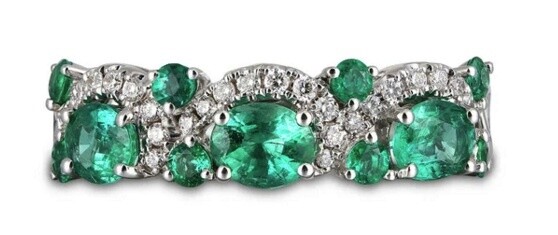 Gregg Ruth 18KT White Gold Emerald Diamond Ring