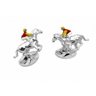 Sterling Silver Red and Yellow Horse & Jockey Cufflinks