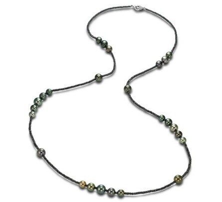 18KT White Gold Multicolor Black Tahitian Pearl Necklace with Black and White Diamonds