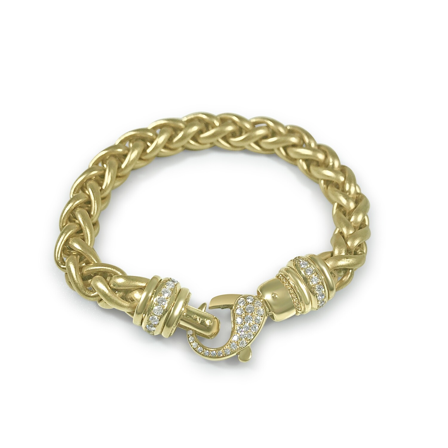 Etruscan Heavy Link Bracelet 18KT Yellow Gold With Diamonds