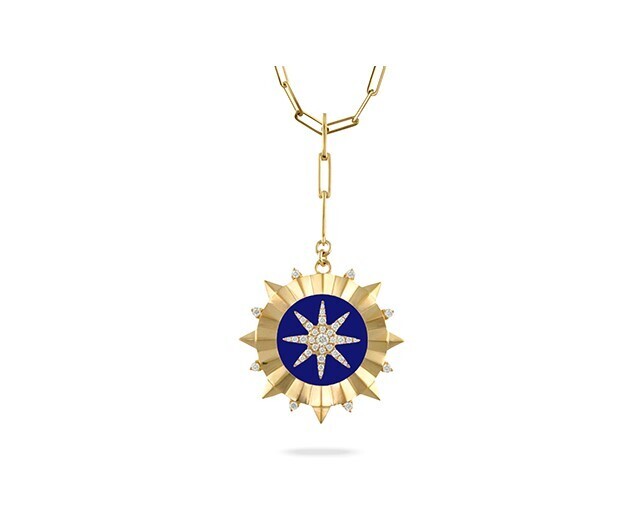 ​CELESTIA COMPASS 18KT YELLOW GOLD DIAMOND PENDANT WITH LAPIS