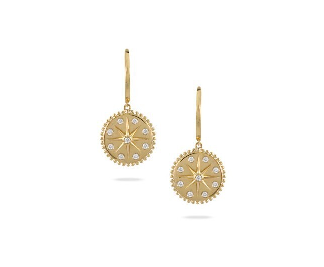 CELESTIA COMPASS 18KT YELLOW GOLD DIAMOND MEDALLION EARRINGS