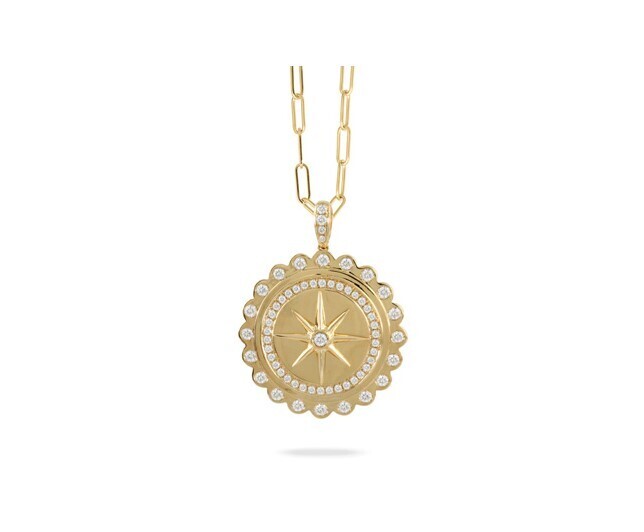 ​CELESTIA COMPASS 18KT YELLOW GOLD DIAMOND MEDALLION PENDANT