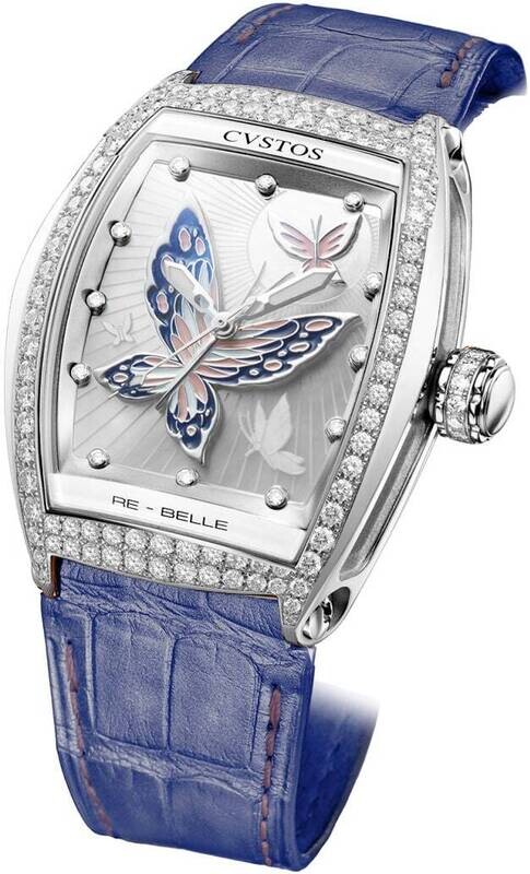 Re-Belle Papillon Steel / Diamond 1 Row / Rose & Blue Butterfly / White MOP