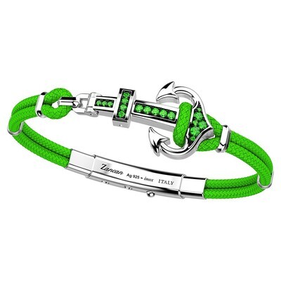 Large silver anchor with green rope bracelet