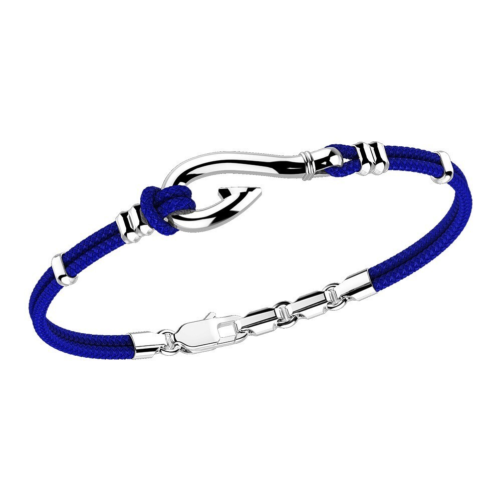 Silver hook with blue rope bracelet