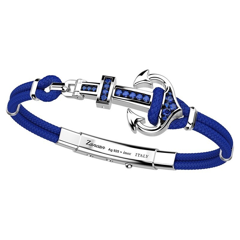 Large silver anchor bracelet with blue rope