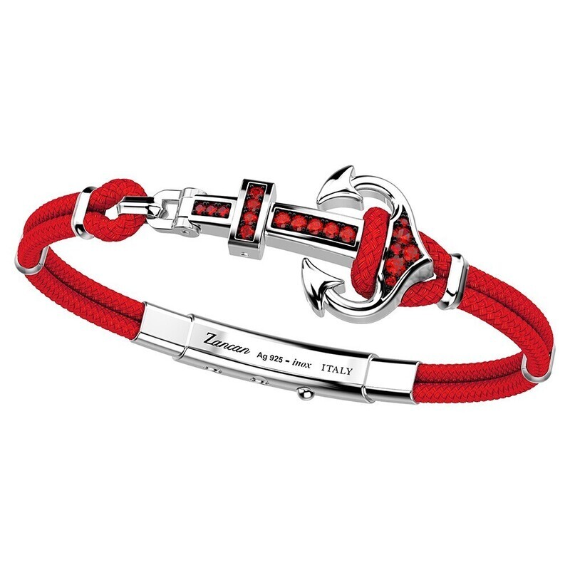 Large silver anchor with red rope bracelet