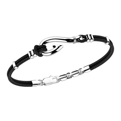 Silver hook with black rope bracelet