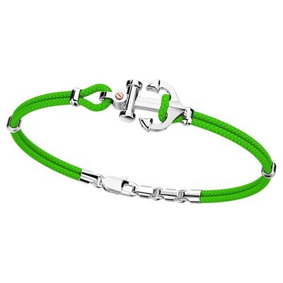 Small silver anchor with green rope bracelet