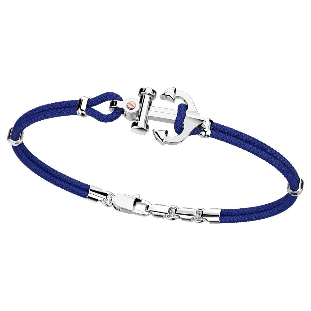Small silver anchor with blue rope bracelet