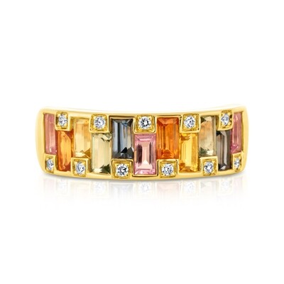 Multicolor sapphire and diamond ring