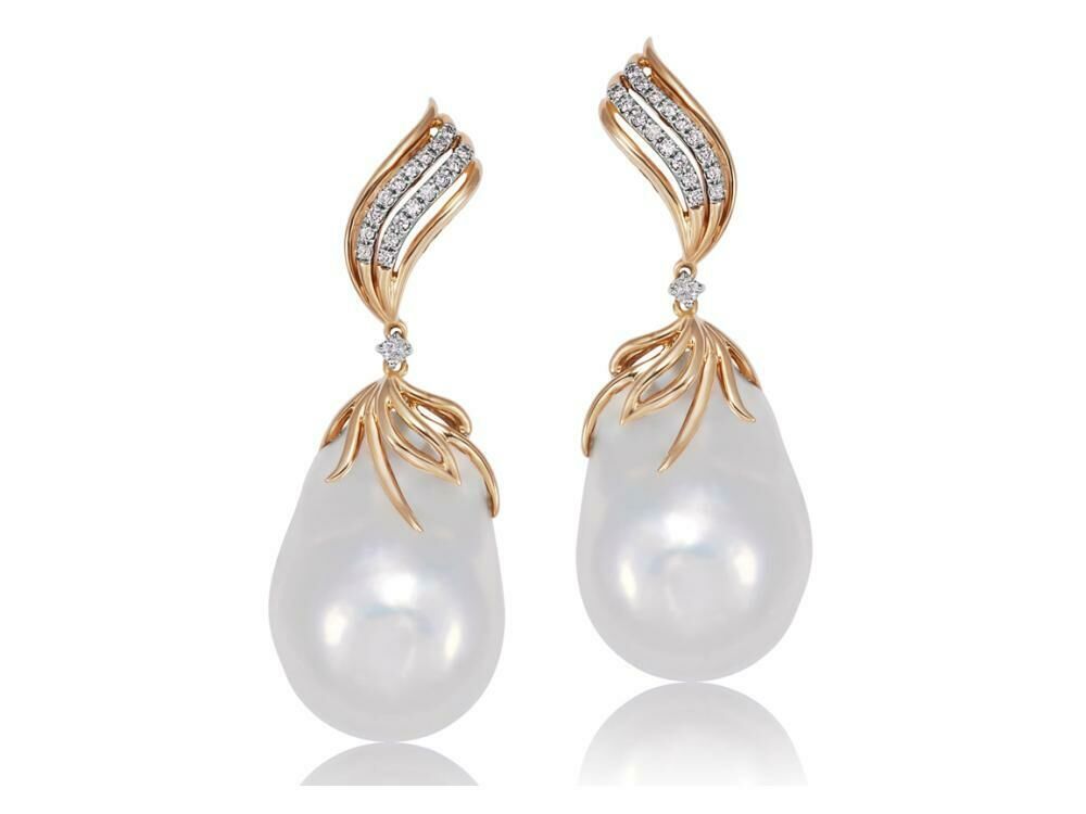 18KT Yellow Gold Baroque Freshwater Diamond Earrings