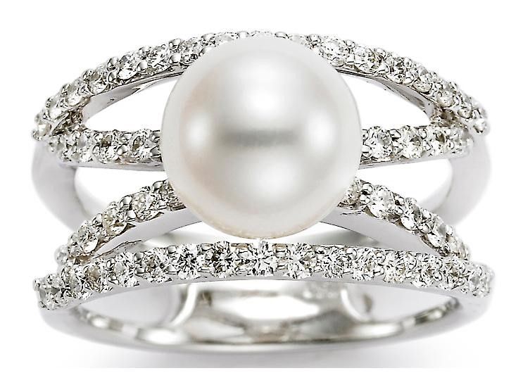 18KT White Gold Freshwater Pearl Diamond Ring