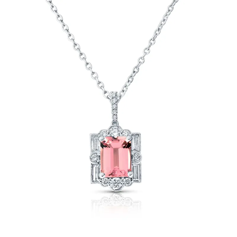 Pink Tourmaline And Diamond Fancy Pendant With Chain