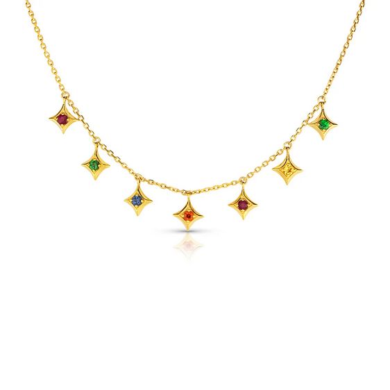 Multi Color Stone 7 Sections Dangling Necklace