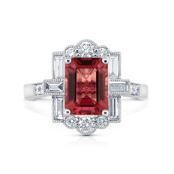 Dark Pink Tourmaline And Diamond Fancy Ring