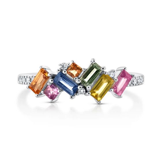 Multi Sapphire Baguettes And Diamond Ring