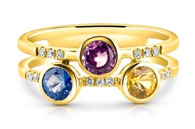 3 Bezel Set Multi Sapphire And Diamond Ring