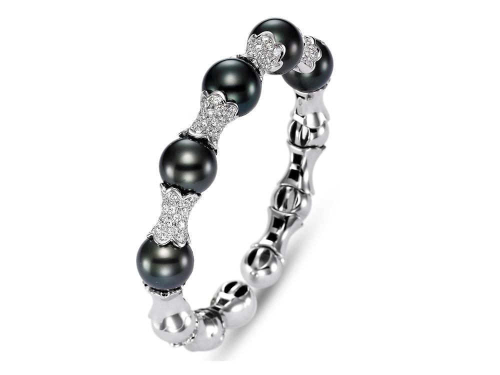 Diamond Pave Fluted Tahitian Pearl Cuff Bracelet Diamond Pave Fluted Tahitian Pearl Cuff Bracelet