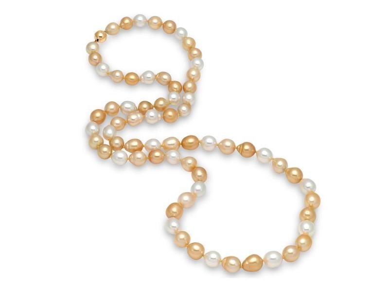 Mastoloni 18KT Yellow Gold 10-12.1MM Multicolor White & Golden Semi-Baroque South Sea Pearl Strand 34 Inches