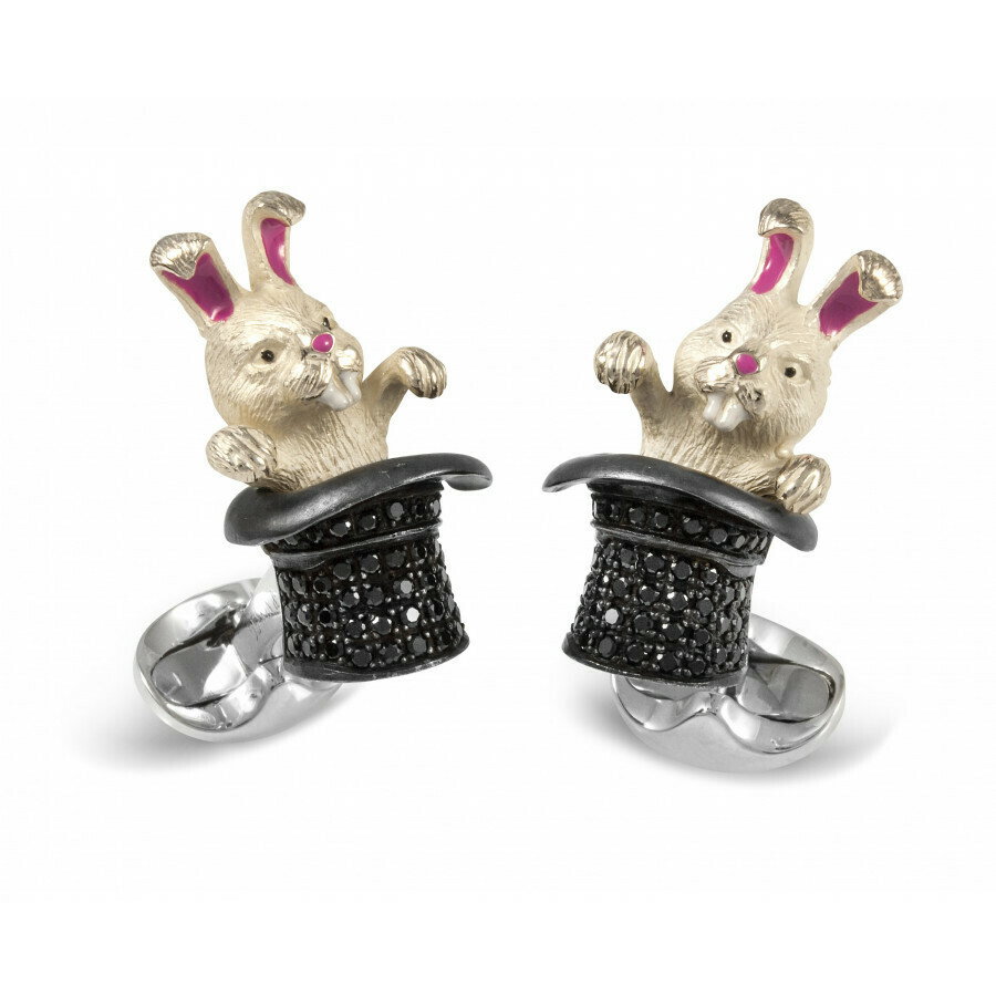Sterling Silver Black Spinel Rabbit in Hat Cufflinks Sterling Silver Black Spinel Rabbit in Hat Cufflinks