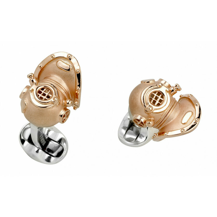 Sterling Silver Diving Helmet Cufflinks- Rose Gold Finish