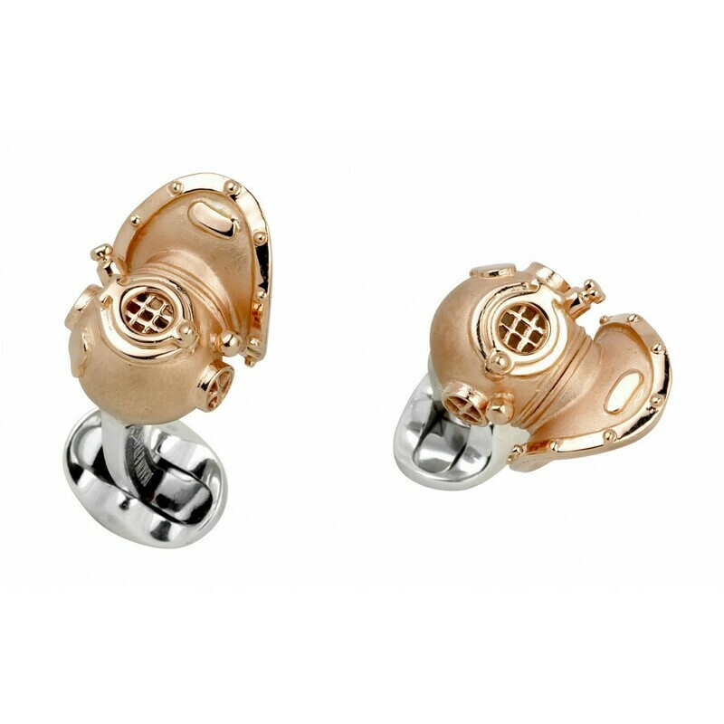 Sterling Silver Diving Helmet Cufflinks- Rose Gold Finish