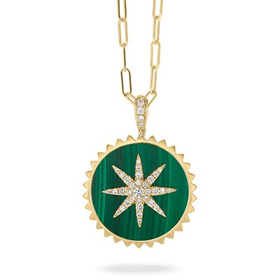 CELESTIA 18KT YELLOW GOLD DIAMOND PENDANT WITH MALACHITE