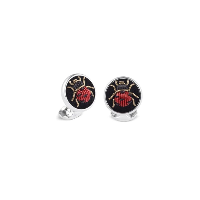 Sterling Silver Embroidered Ladybug Cufflinks