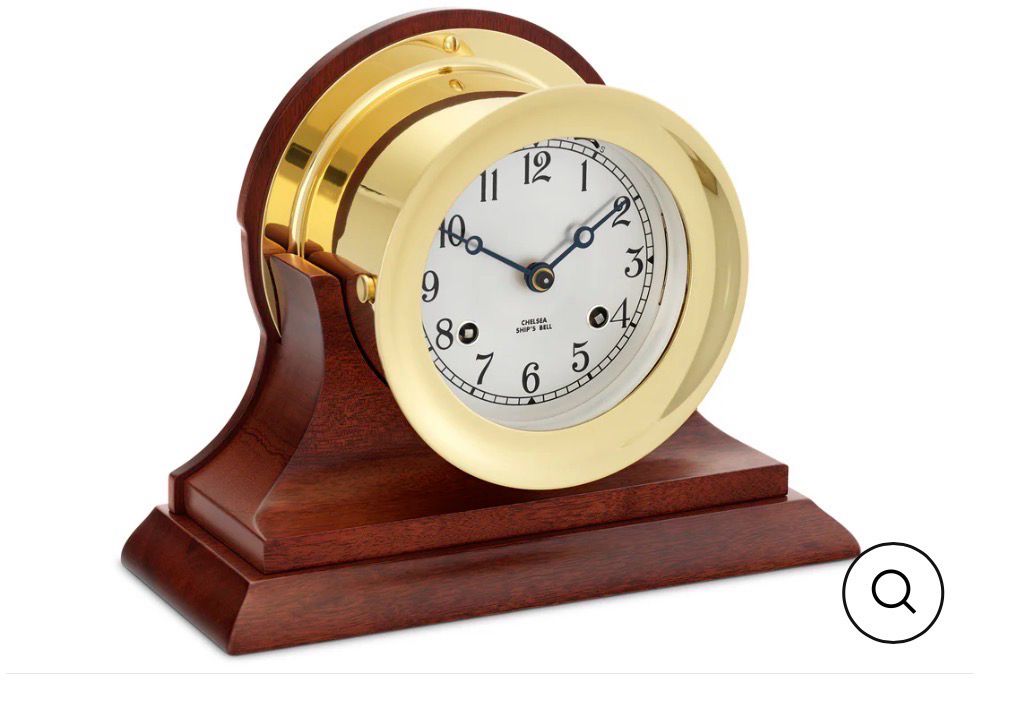 Chelsea 4 1/2” Ships Bell Clock In Brass With Traditional Base