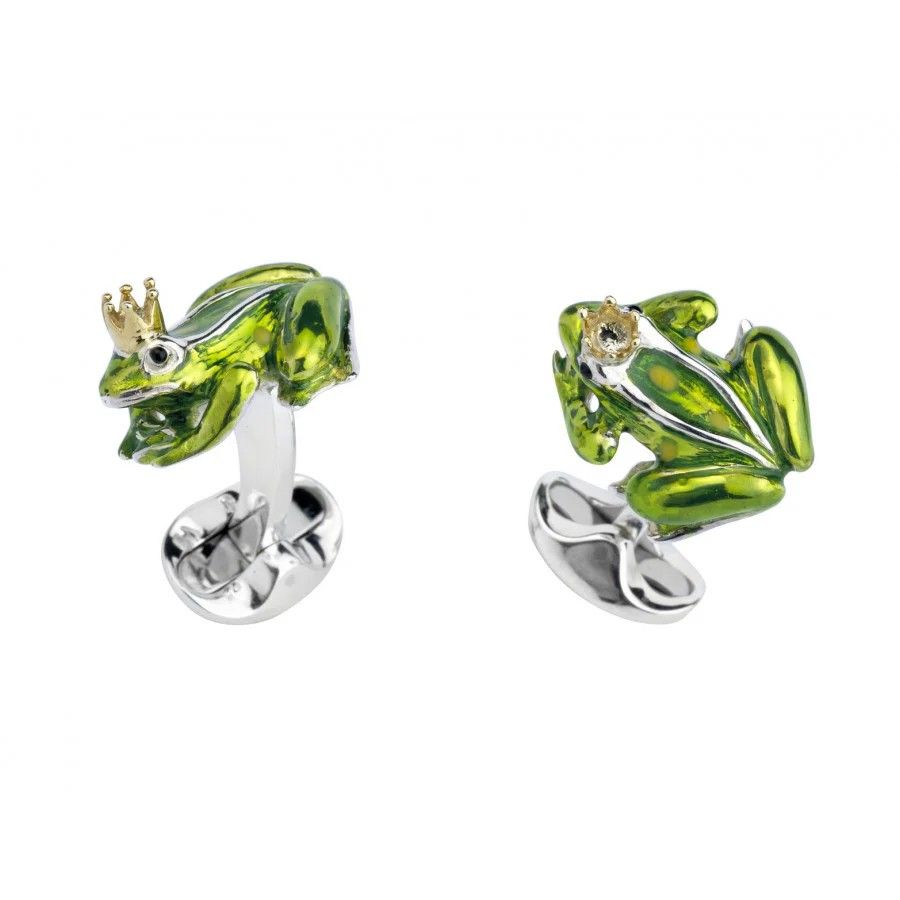 Sterling Silver Green Frog With Crown Cufflinks Sterling Silver Green Frog With Crown Cufflinks