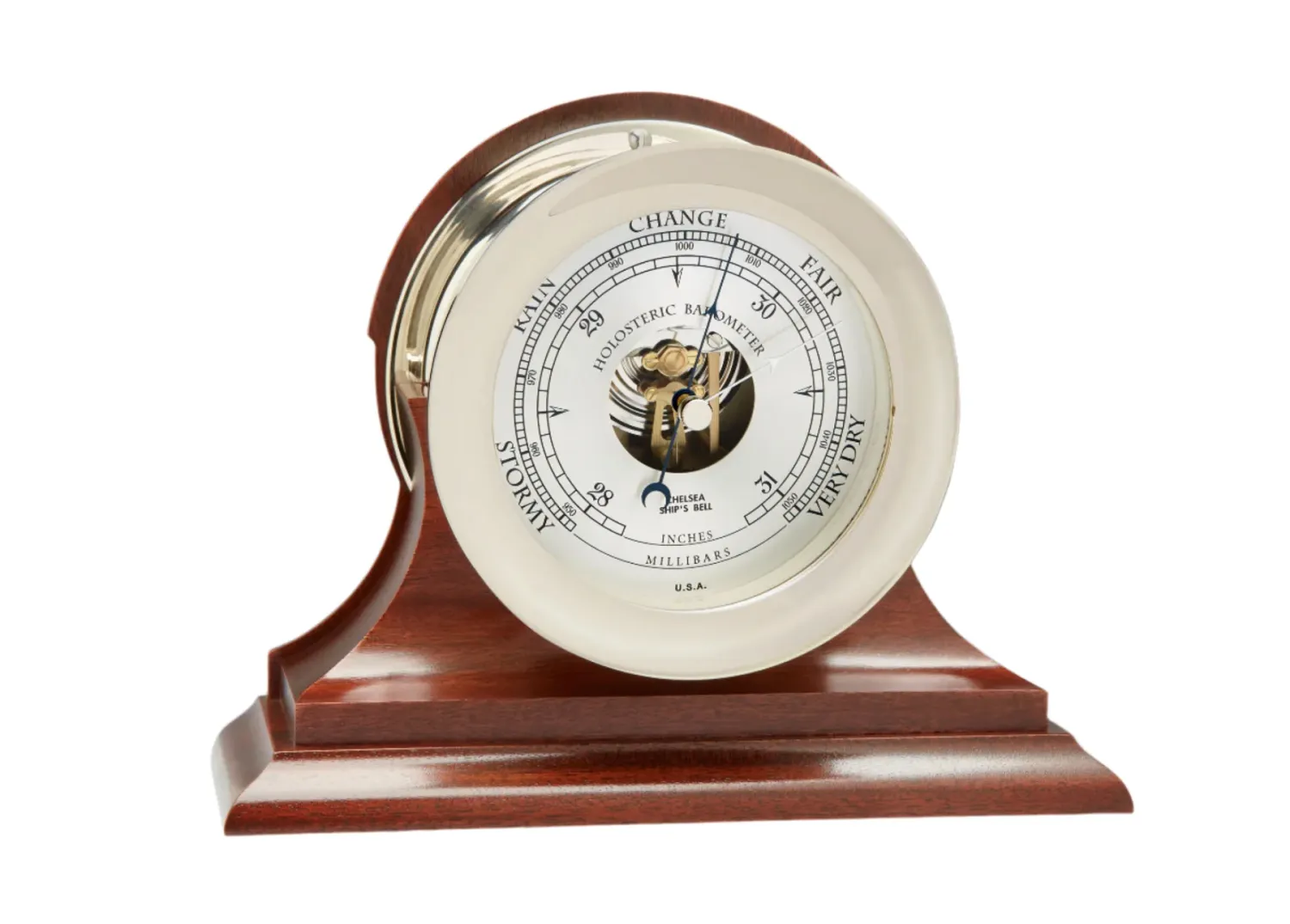 4 1/2 4 1/2" Ships's Bell Barometer in Nickel on Traditional Base
