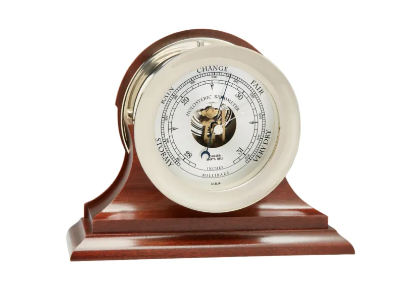 6" Ship's Bell Barometer in Nickel on Traditional Base