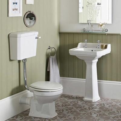 Premier Carlton Low Level Bathroom Suite - Low level toilet with 2TH basin