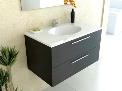 Tec Black Gloss Wall Hung Round 800mm Basin &amp; Vanity Unit